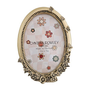 Cynthia Rowley 5" x 7" Oval Gold Tone Picture Frame Floral Butterfly New